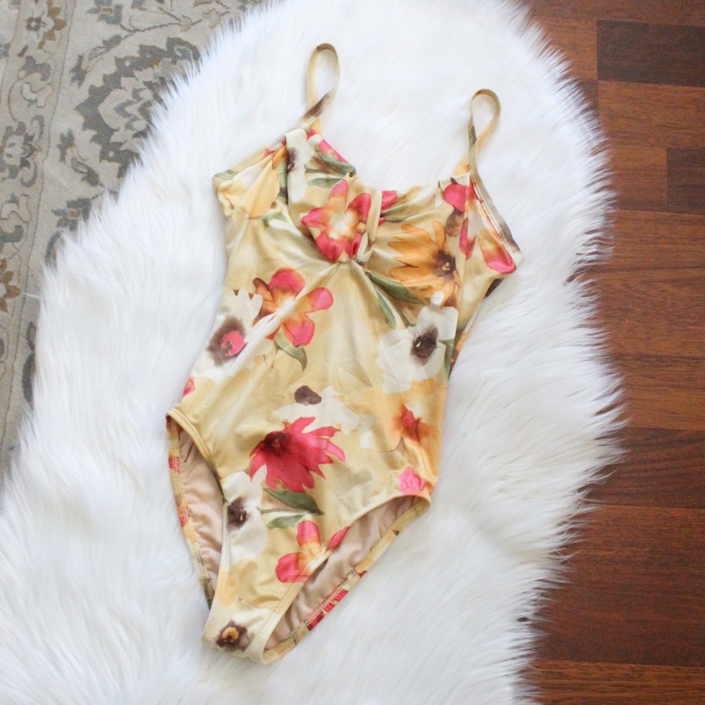 Vintage Beach Cabana floral one-piece swimsuit